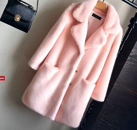 New style pink fluffy hairy Large lapel collar faux mink fur for women