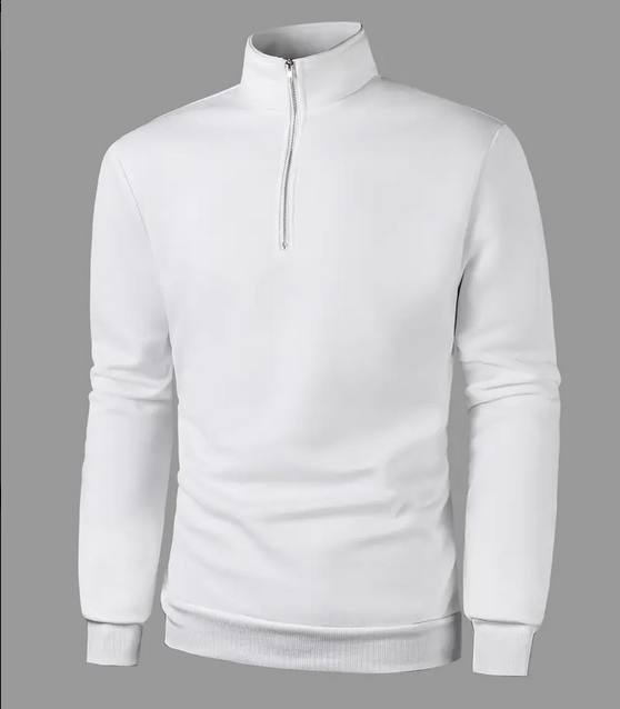 Men's Casual Mandarin Collar Henley Shirt, 100% Polyester Knit Fabric, Solid Color, Regular Fit, with Zipper Detail.