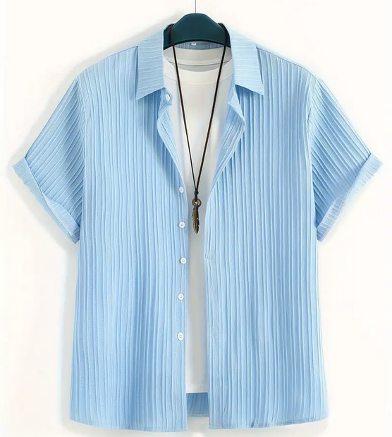 Plus Size, Lightweight Design| Men's Casual Striped, Short Sleeve Shirt.