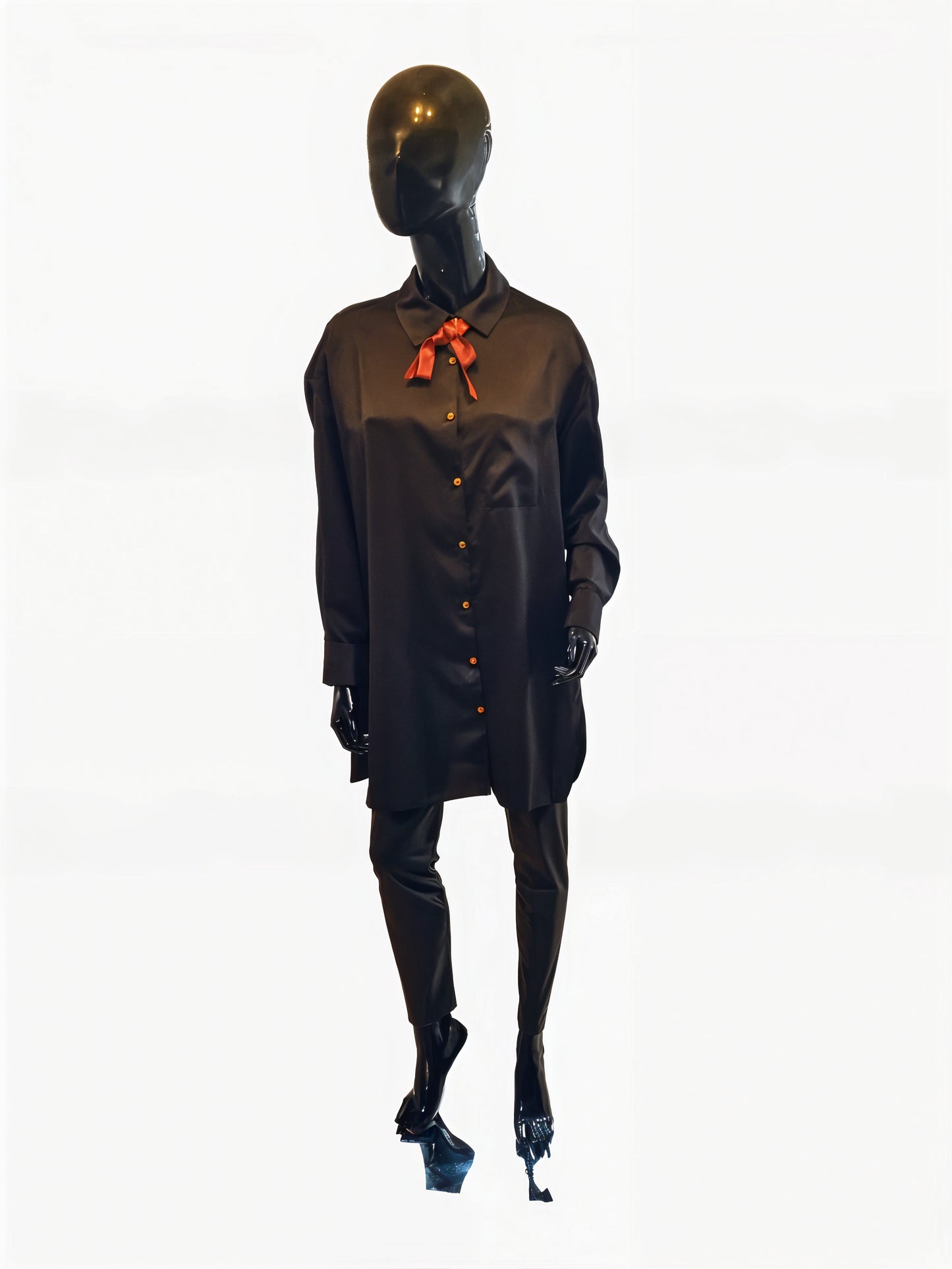 Long Black Shirt Dress with Buttons