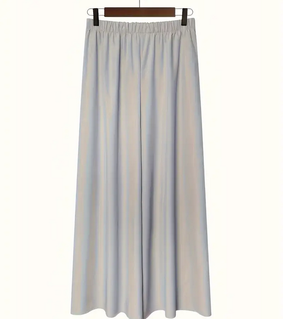 Women's High Waist Wide Leg Pants, Casual Loose Flowy Solid Color Polyester Trousers with Pockets.