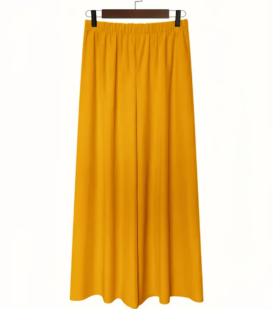 Women's High Waist Wide Leg Pants, Casual Loose Flowy Solid Color Polyester Trousers with Pockets.