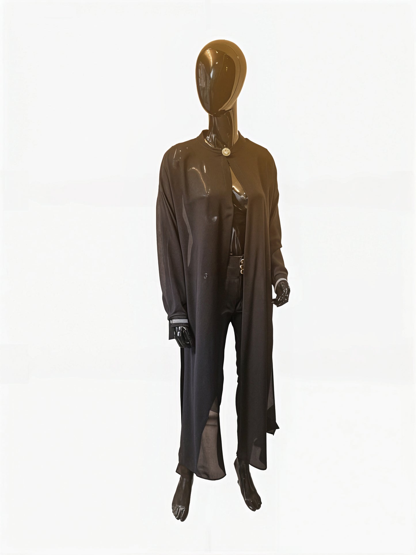 Black Long Sheer Overgown With Belt Size