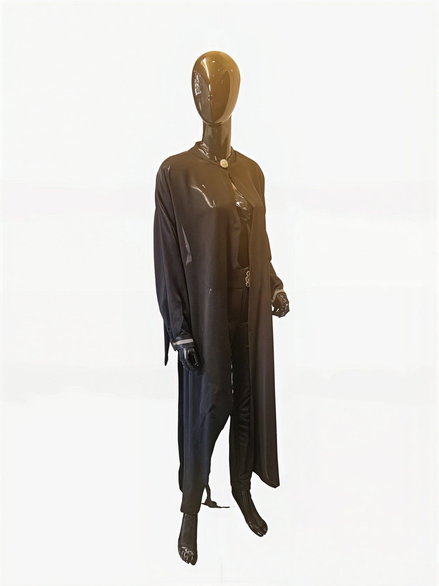 Black Long Sheer Overgown With Belt Size