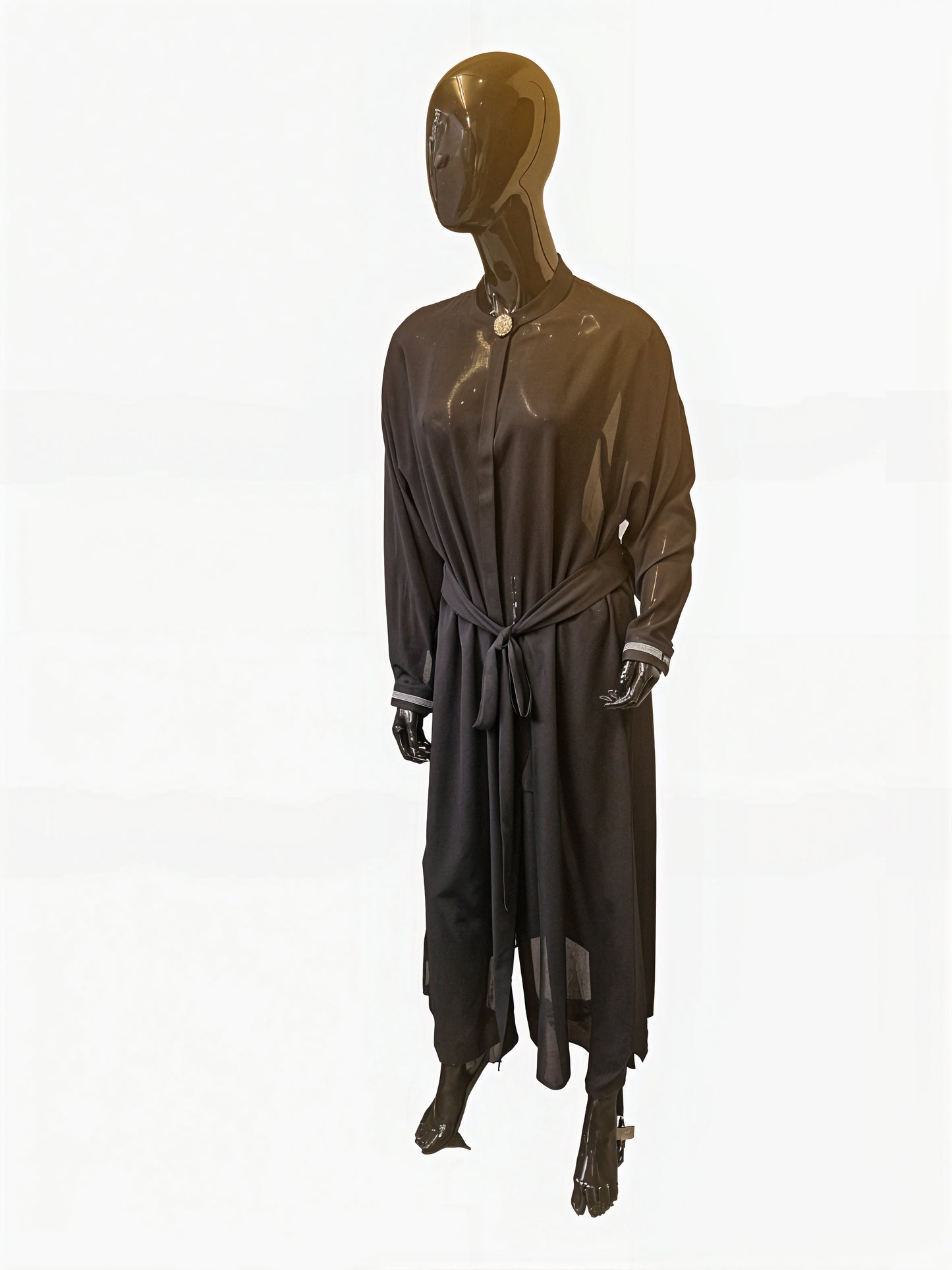 Black Long Sheer Overgown With Belt Size