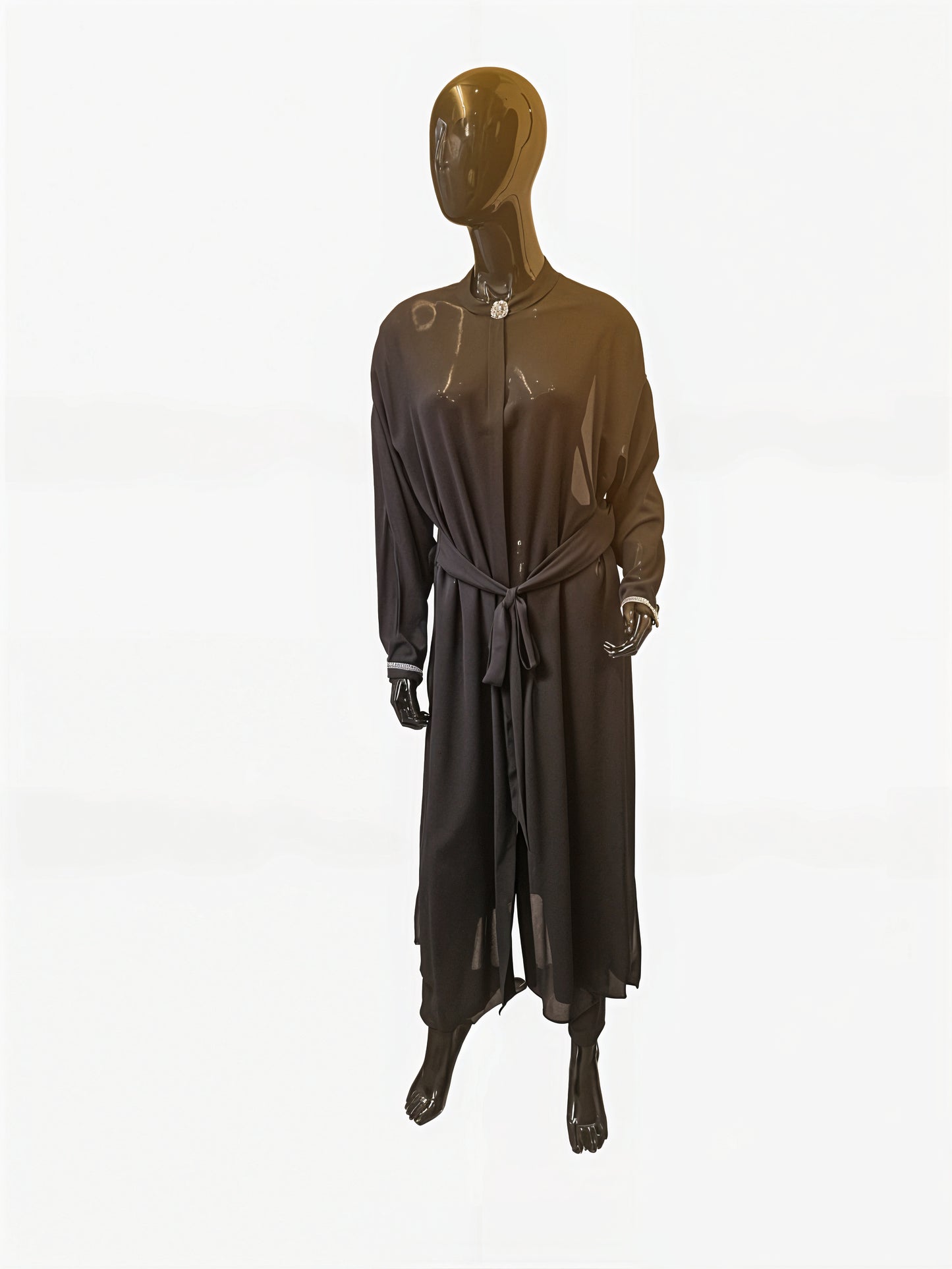 Black Long Sheer Overgown With Belt Size