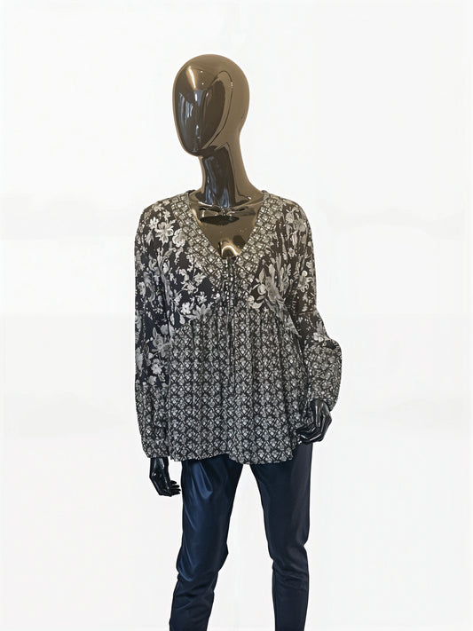 Black White Floral Top
