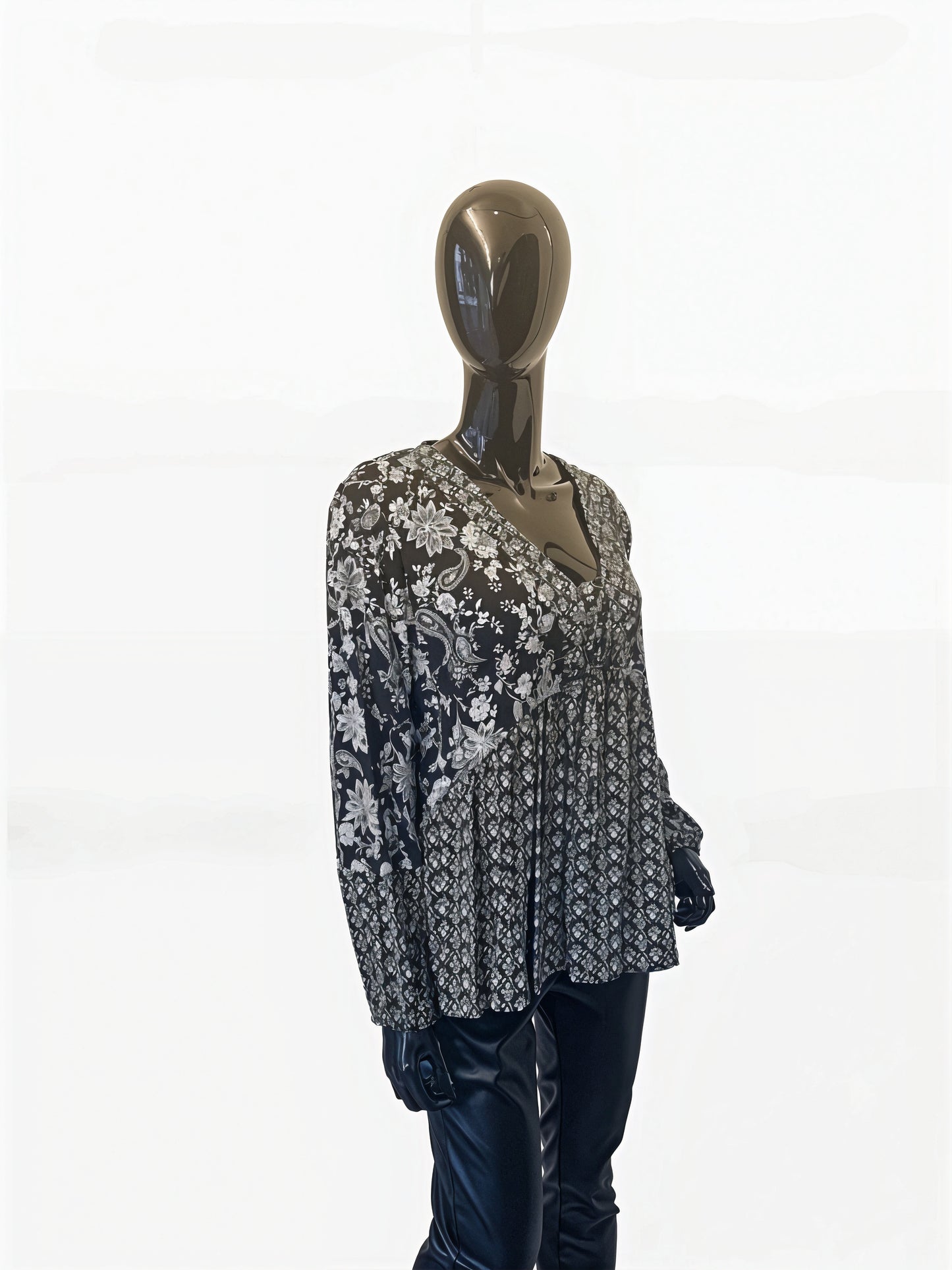 Black White Floral Top