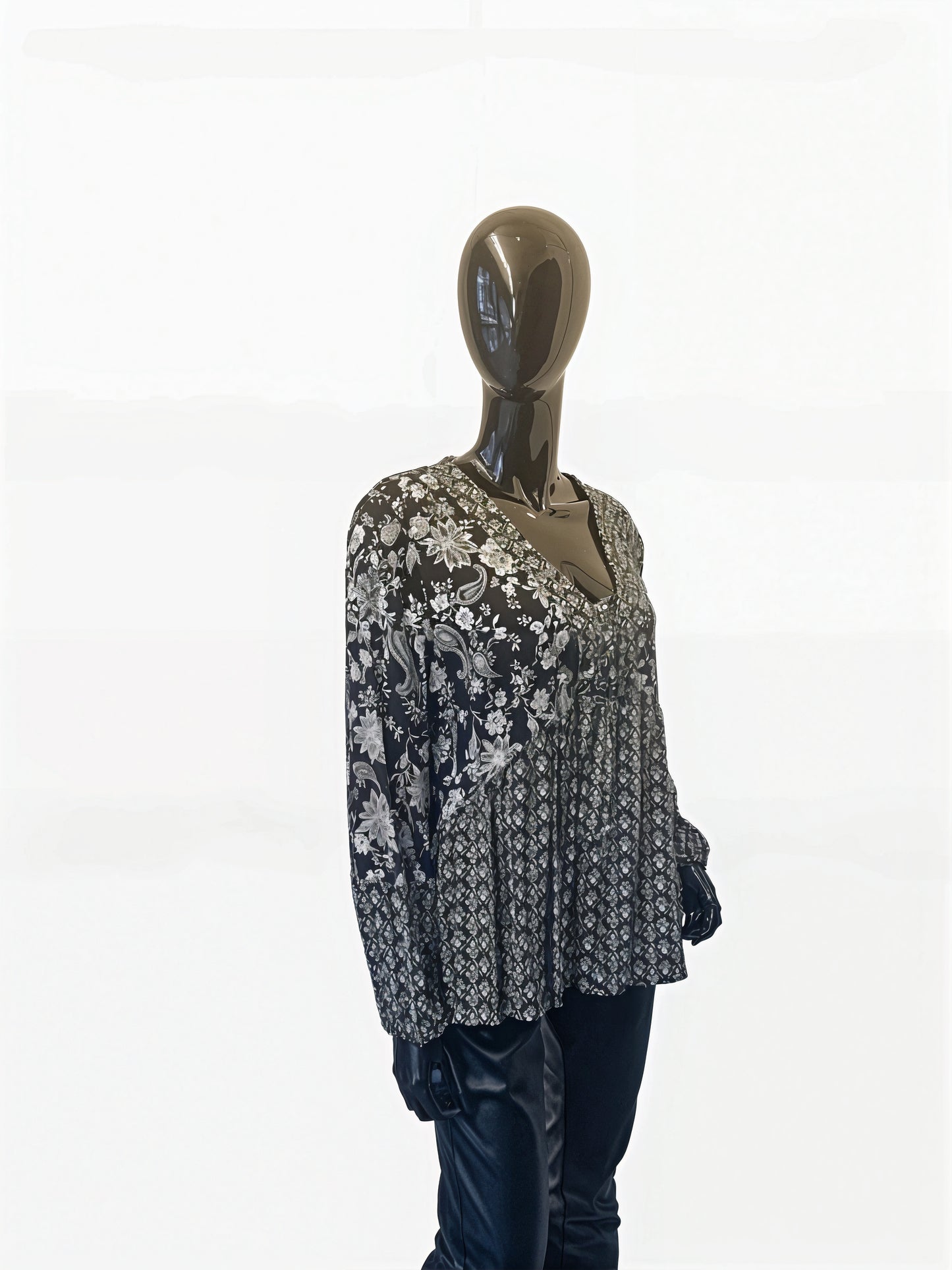 Black White Floral Top