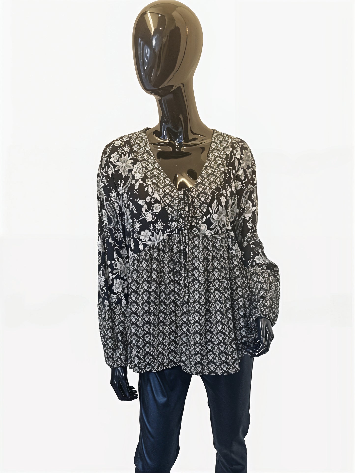 Black White Floral Top