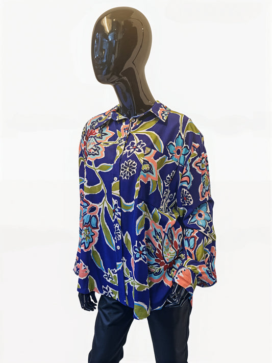 Blue Floral Top with Collar