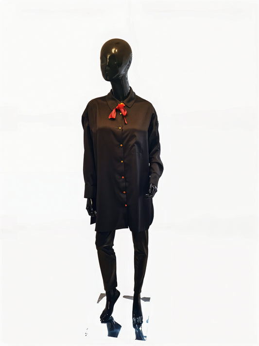 Long Black Shirt Dress with Buttons